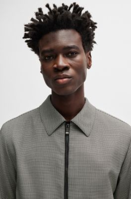 BOSS - Slim-fit jacket in a houndstooth wool blend
