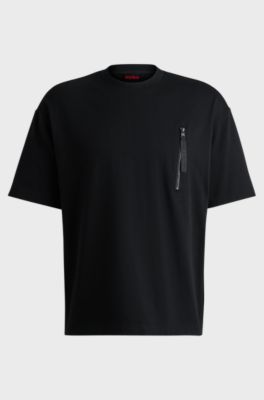 Cotton-jersey T-shirt with zipped pocket, Black