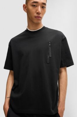 Cotton-jersey T-shirt with zipped pocket, Black