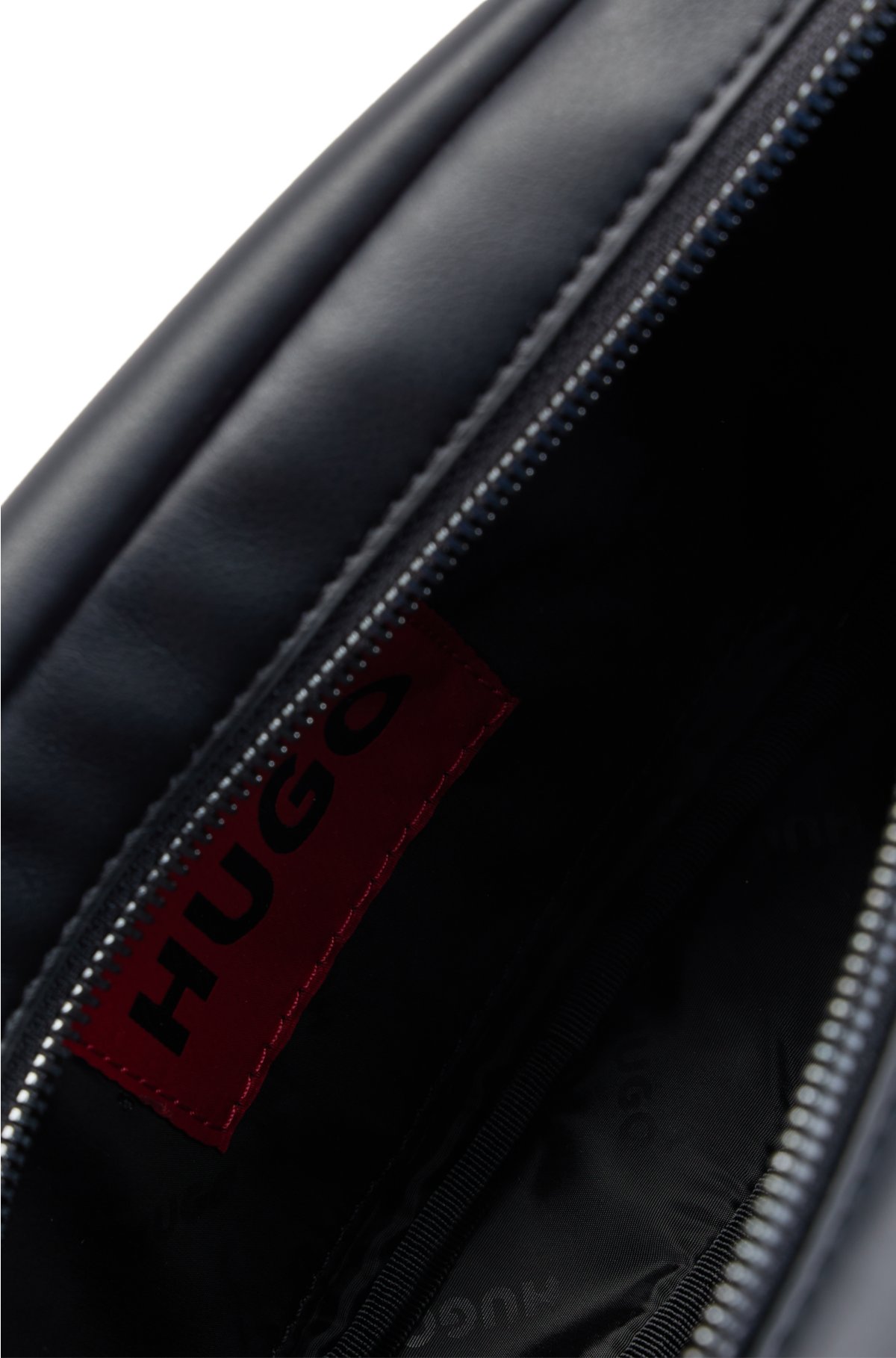 Faux-leather belt bag with stacked logo, Black