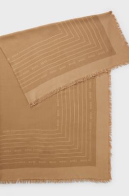 Voile scarf with logo print, Beige