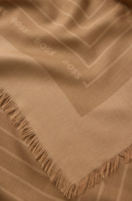 Voile scarf with logo print, Beige
