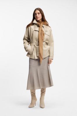 Sciarpa in voile con logo stampato, Beige