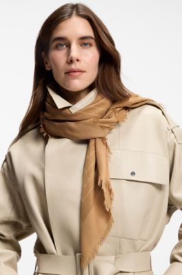 Voile scarf with logo print, Beige