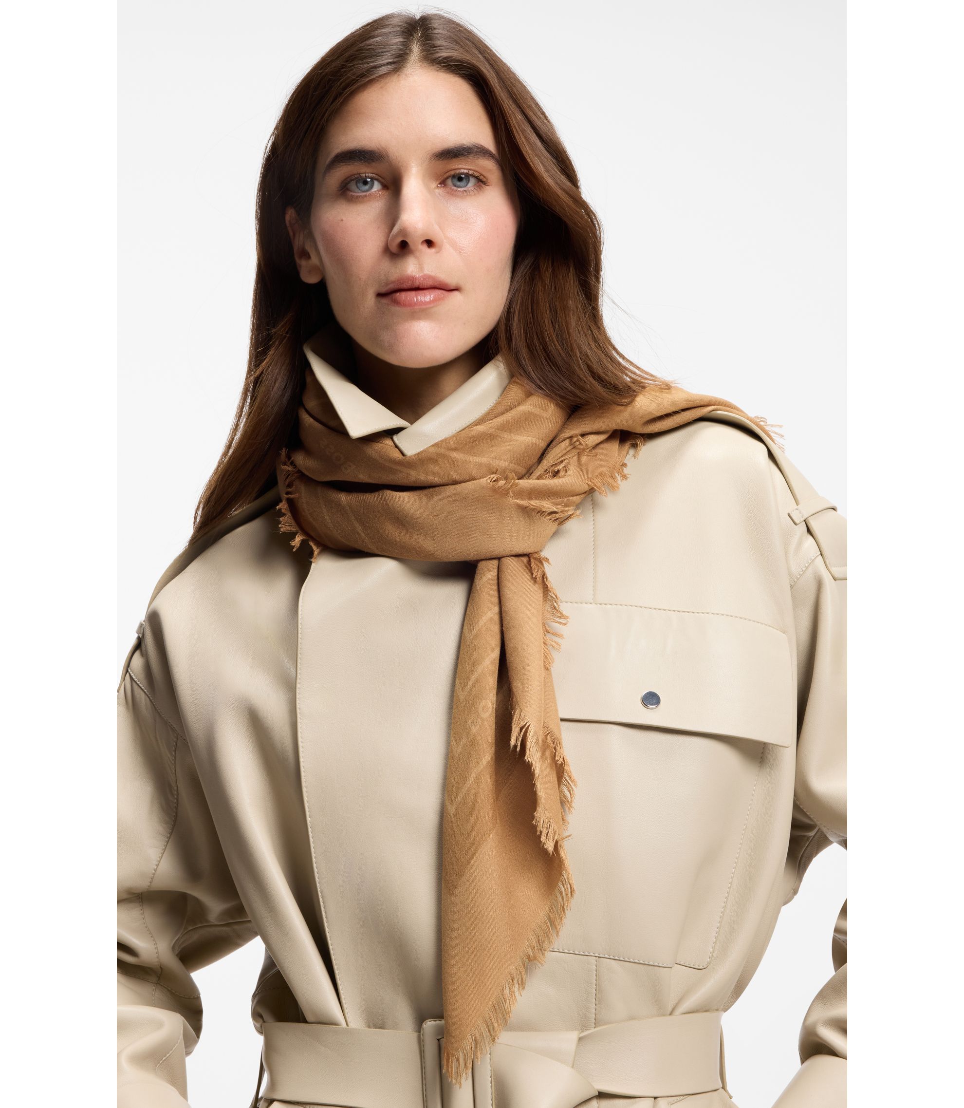 BOSS - Voile scarf with logo print - Beige