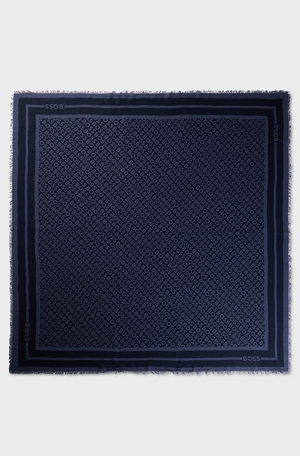 Logo-print scarf in modal and silk, Dark Blue