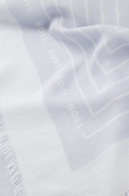 Voile scarf with logo print, Light Blue