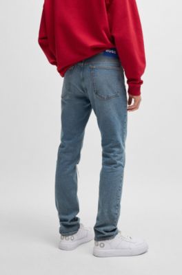 Slim-fit jeans in mid-blue comfort-stretch denim, Turquoise