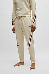 Cotton-terry tracksuit bottoms with signature-stripe tape, Light Beige