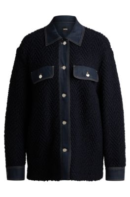 BOSS Tweed regular fit jacket with plain trims Dark Blue
