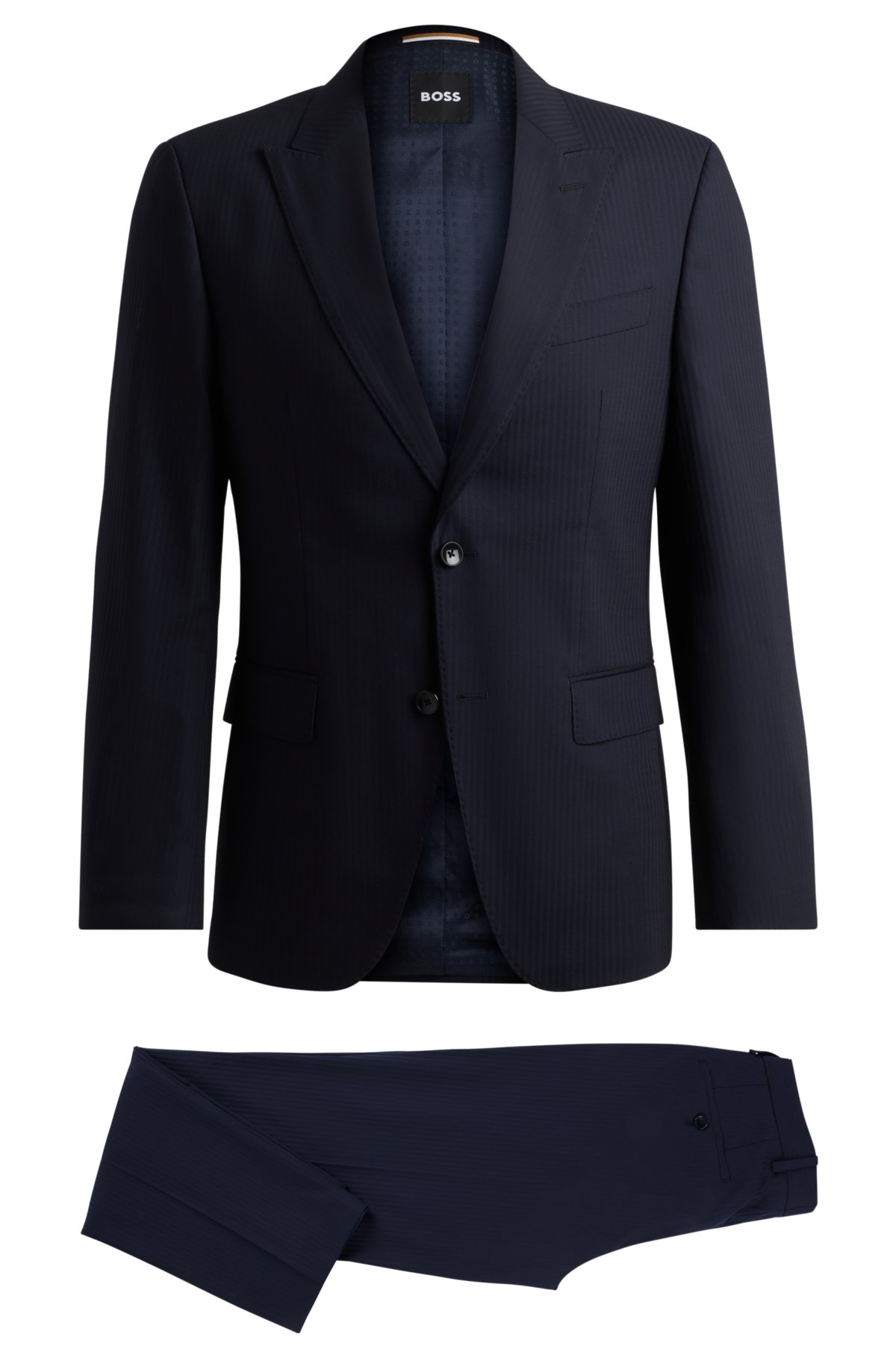 Slim-fit suit in a striped virgin-wool blend, Dark Blue