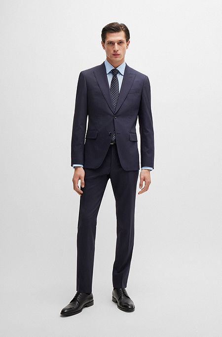 Slim-fit suit in a striped virgin-wool blend, Dark Blue