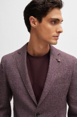 BOSS - Veste Slim en laine vierge et lin ?� motif - Rouge sombre