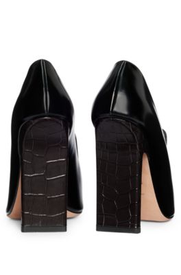 BOSS Leather pumps with croceffect trim