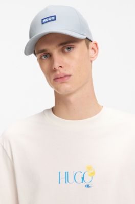 Cappellino in twill di cotone con toppa con logo, Celeste