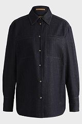 Regular-fit jacket in denim-effect virgin wool, Dark Blue