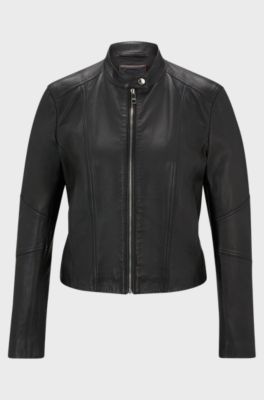 Regular-fit jacket in grained leather, Black