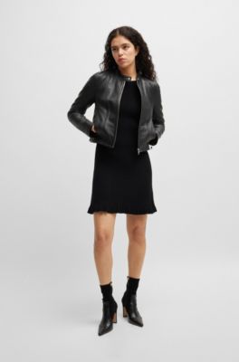 Regular-fit jacket in grained leather, Black