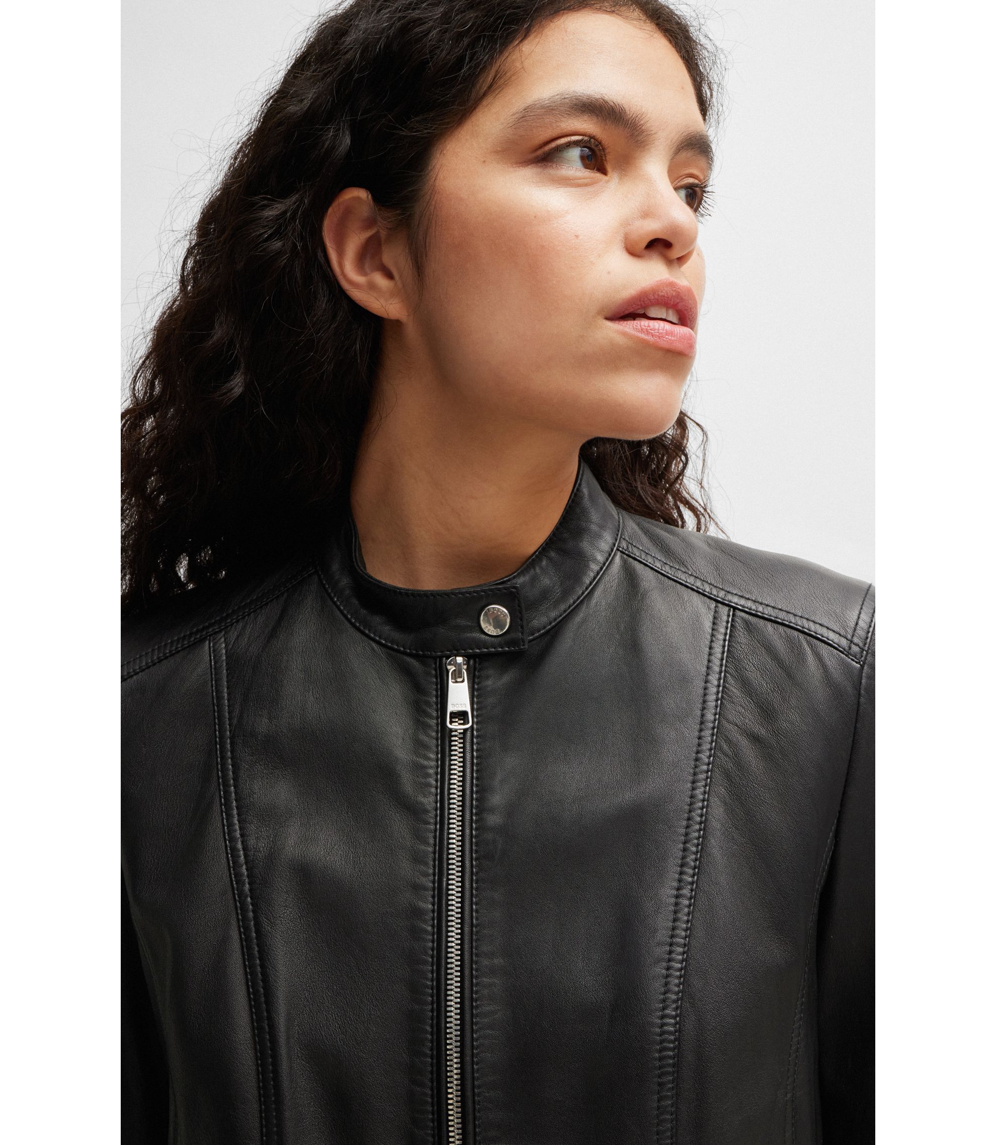 BOSS - Regular-fit jacket in grained leather - Black