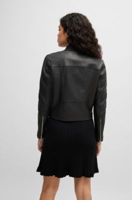 Veste Regular en cuir grain&eacute;, Noir