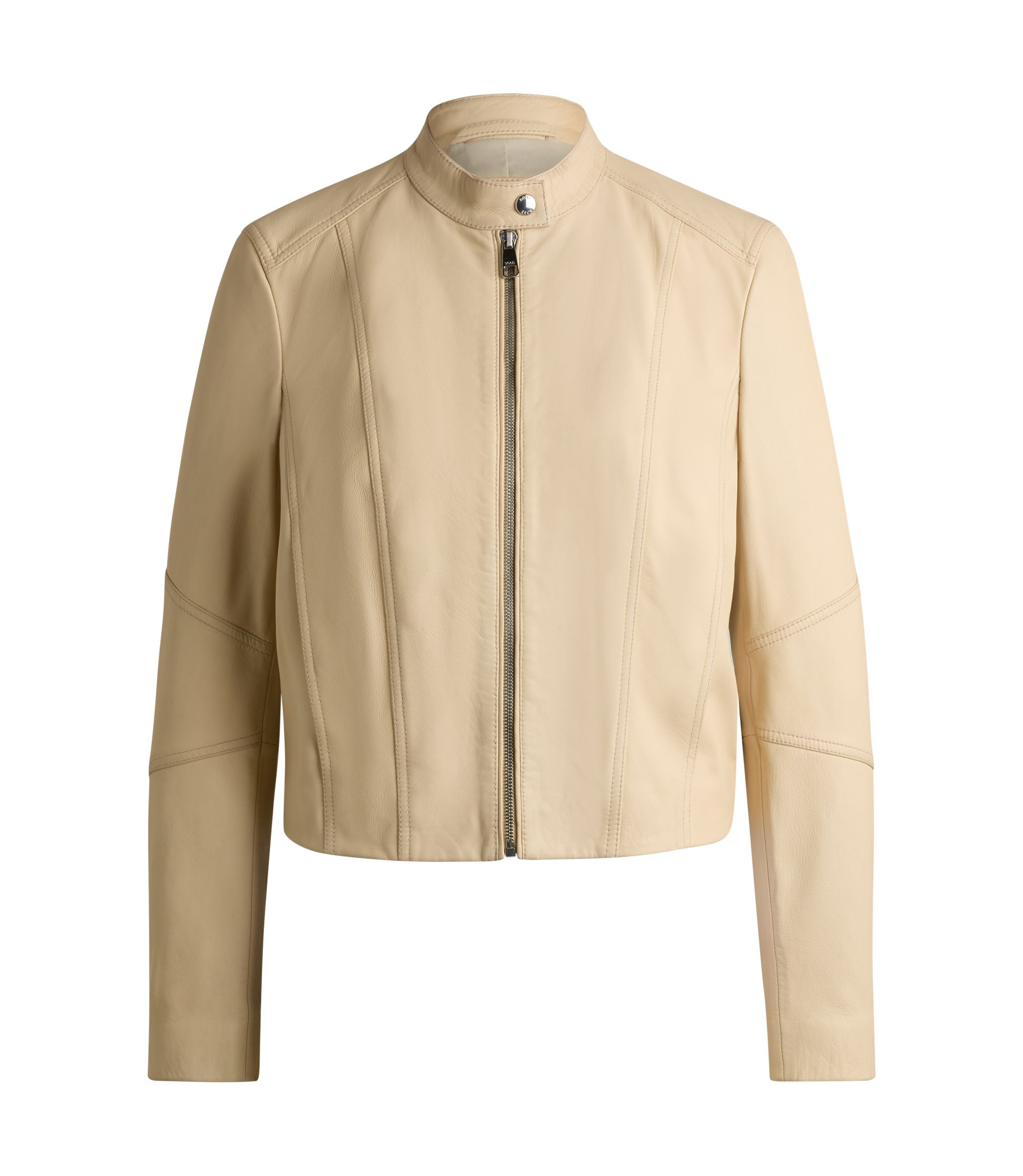 BOSS - Regular-fit jacket in grained leather - Light Beige