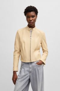 Veste Regular en cuir grainé, Beige clair