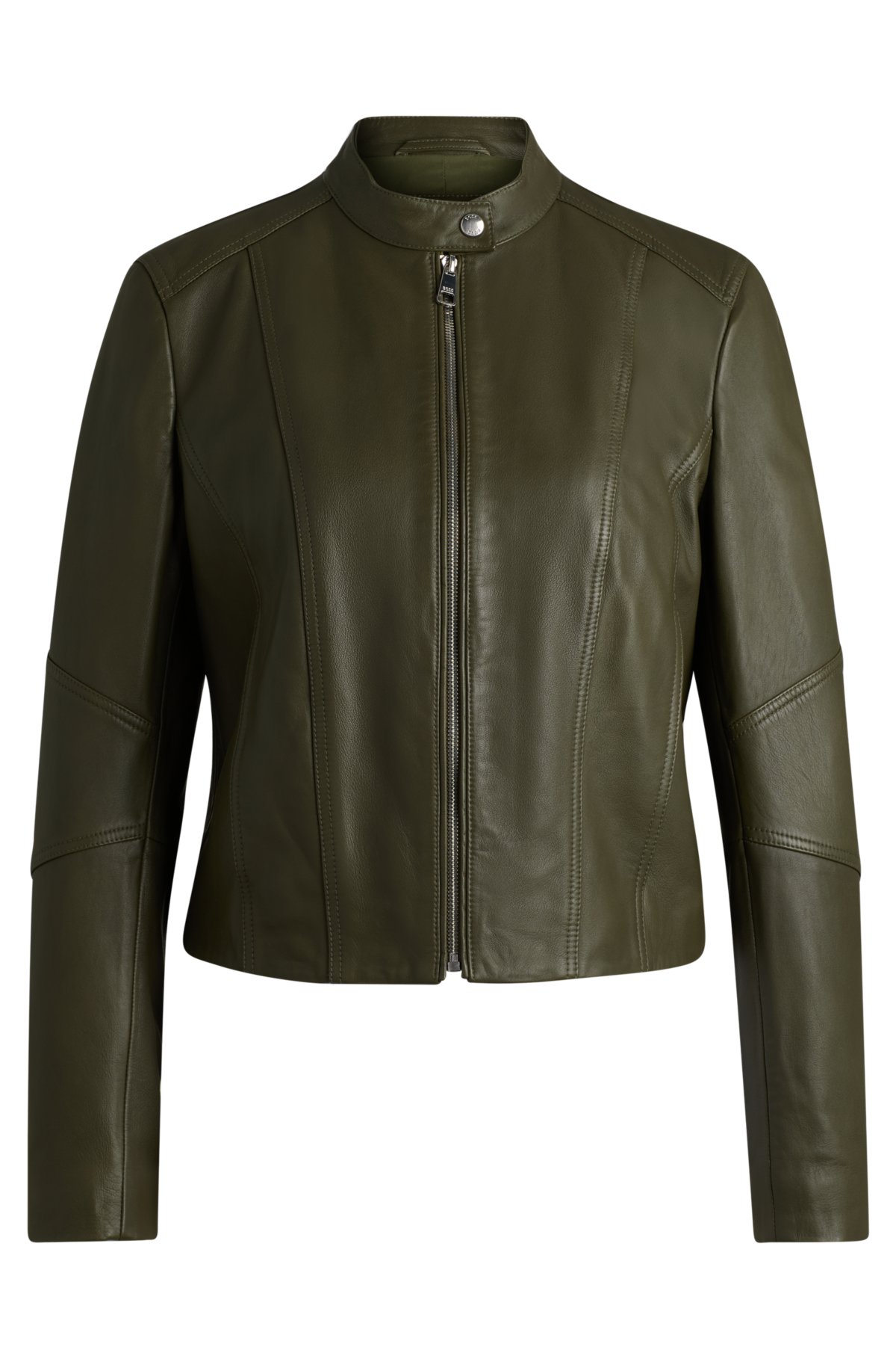 Regular-fit jacket in grained leather, Dark Green