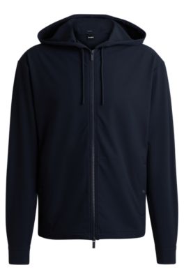 BOSS - Relaxed-Fit Hoodie aus Stretch-Twill mit Reißverschluss
