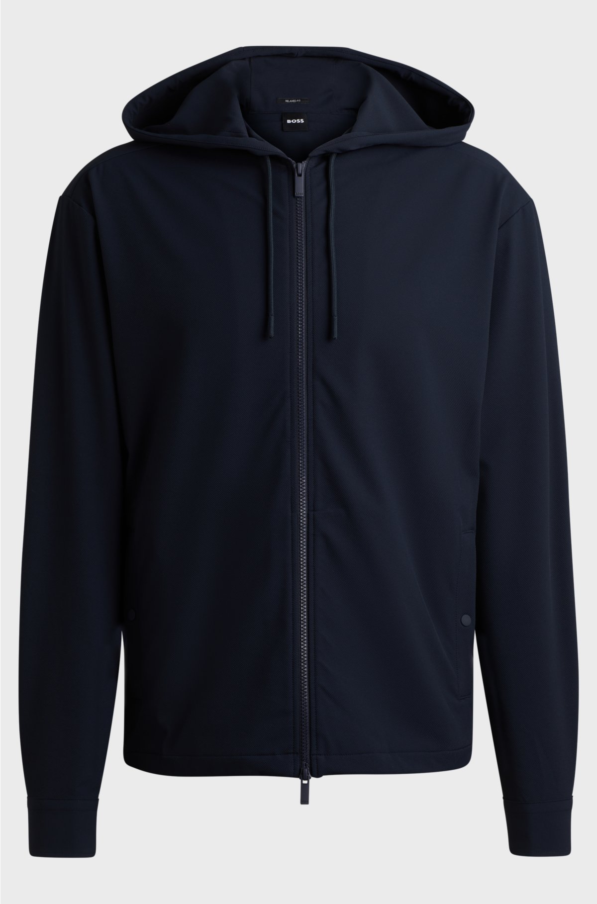 Relaxed-fit zip-up hoodie in stretch twill, Dark Blue