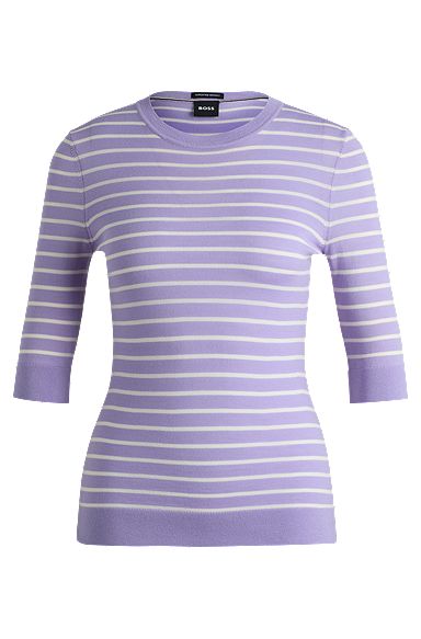 Merino-wool sweater with breton stripes, Light Purple