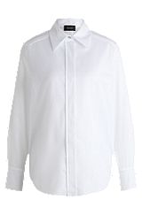 Striped-cotton blouse with concealed placket, White