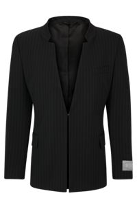 Regular-fit, wool-blend pinstriped blazer, Black
