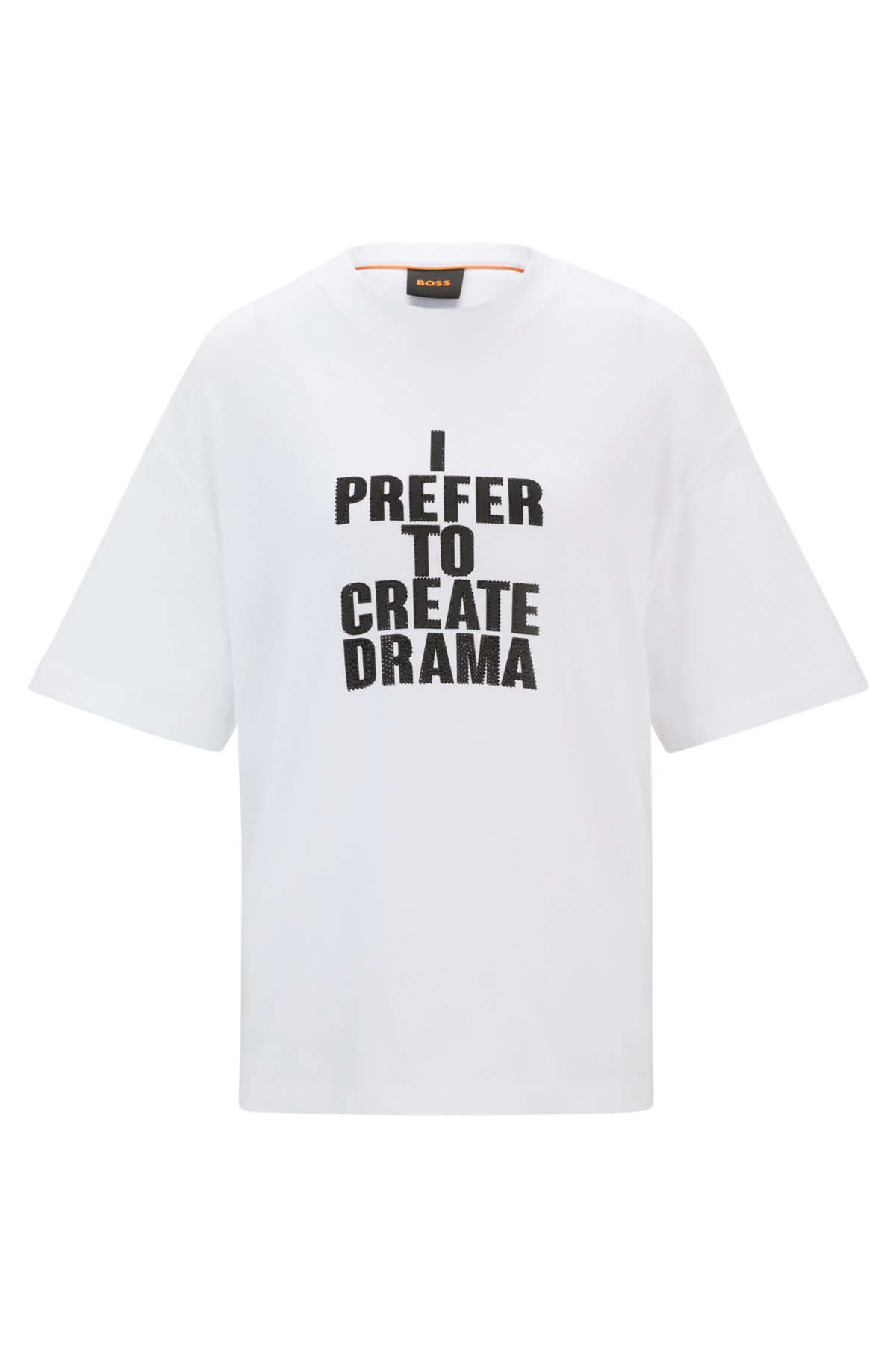 Cotton-jersey regular-fit T-shirt with slogan print, White