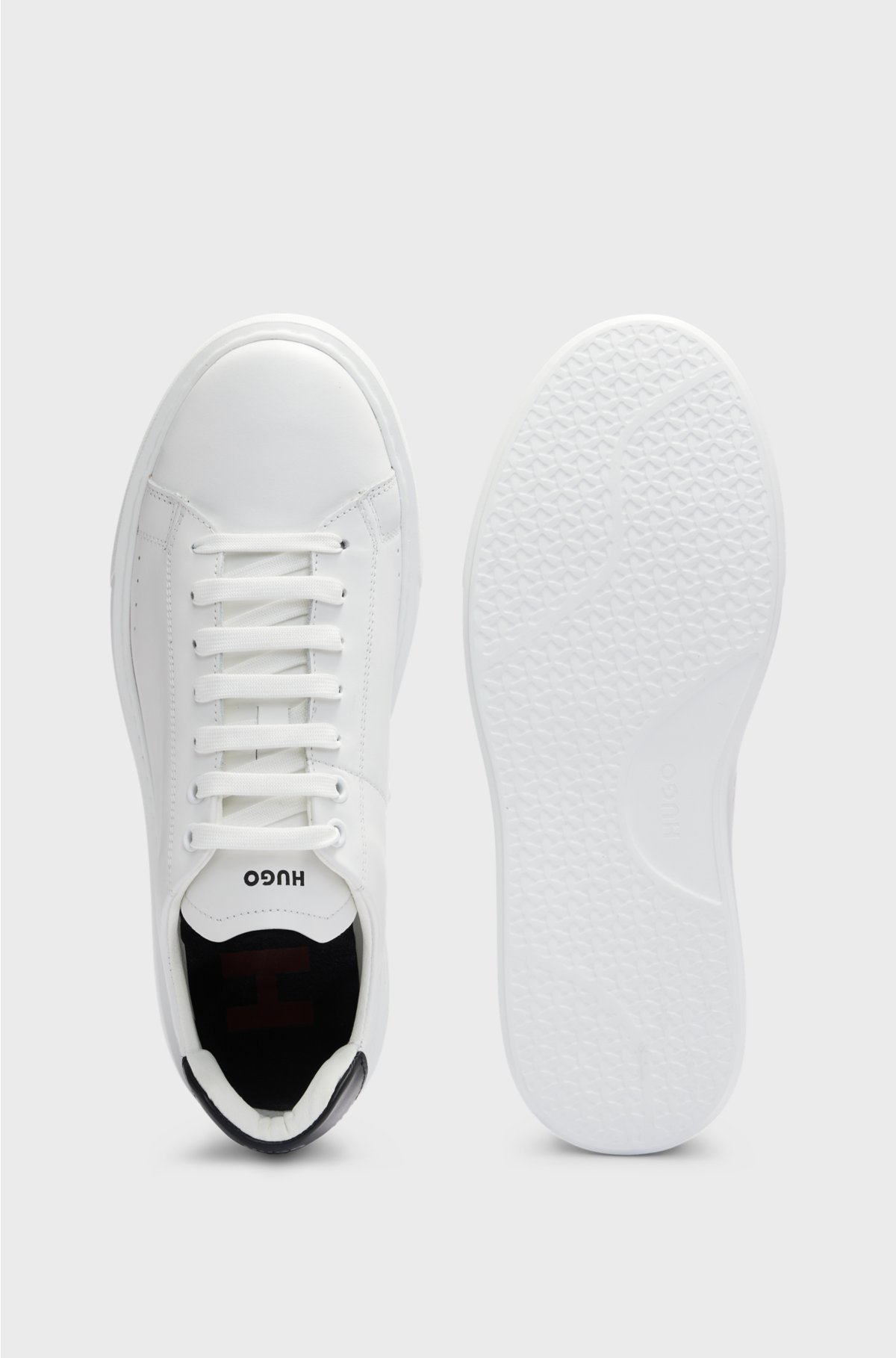Leather lace-up trainers with contrast branded backtab, White