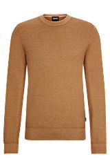 Regular-fit sweater in 100% cashmere with ribbed cuffs, Beige