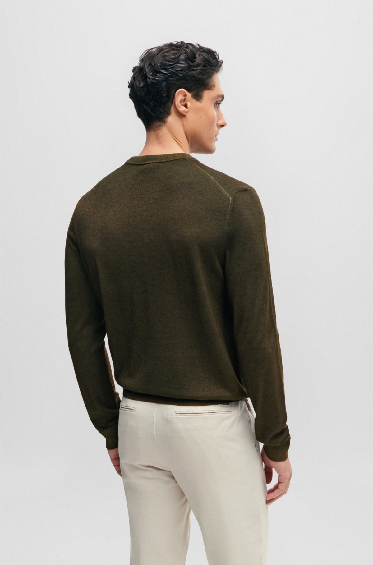 Regular-fit sweater in 100% cashmere with ribbed cuffs, Dark Green