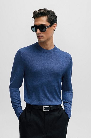 Regular-fit sweater in 100% cashmere with ribbed cuffs, Blue