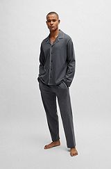 Melange-cotton regular-fit pyjamas with embroidered branding, Grey