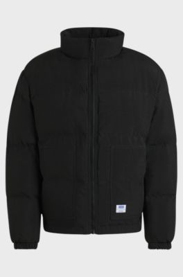Wasserabweisende Regular-Fit Steppjacke mit Logo-Label, Schwarz