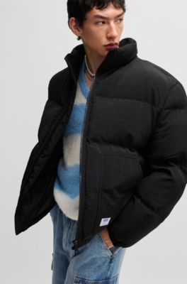Regular-fit water-repellent puffer jacket with logo label, Black