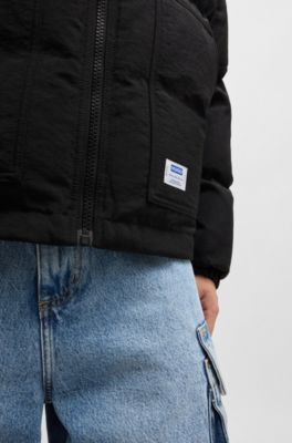 Regular-fit water-repellent puffer jacket with logo label, Black