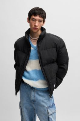 Regular-fit water-repellent puffer jacket with logo label, Black