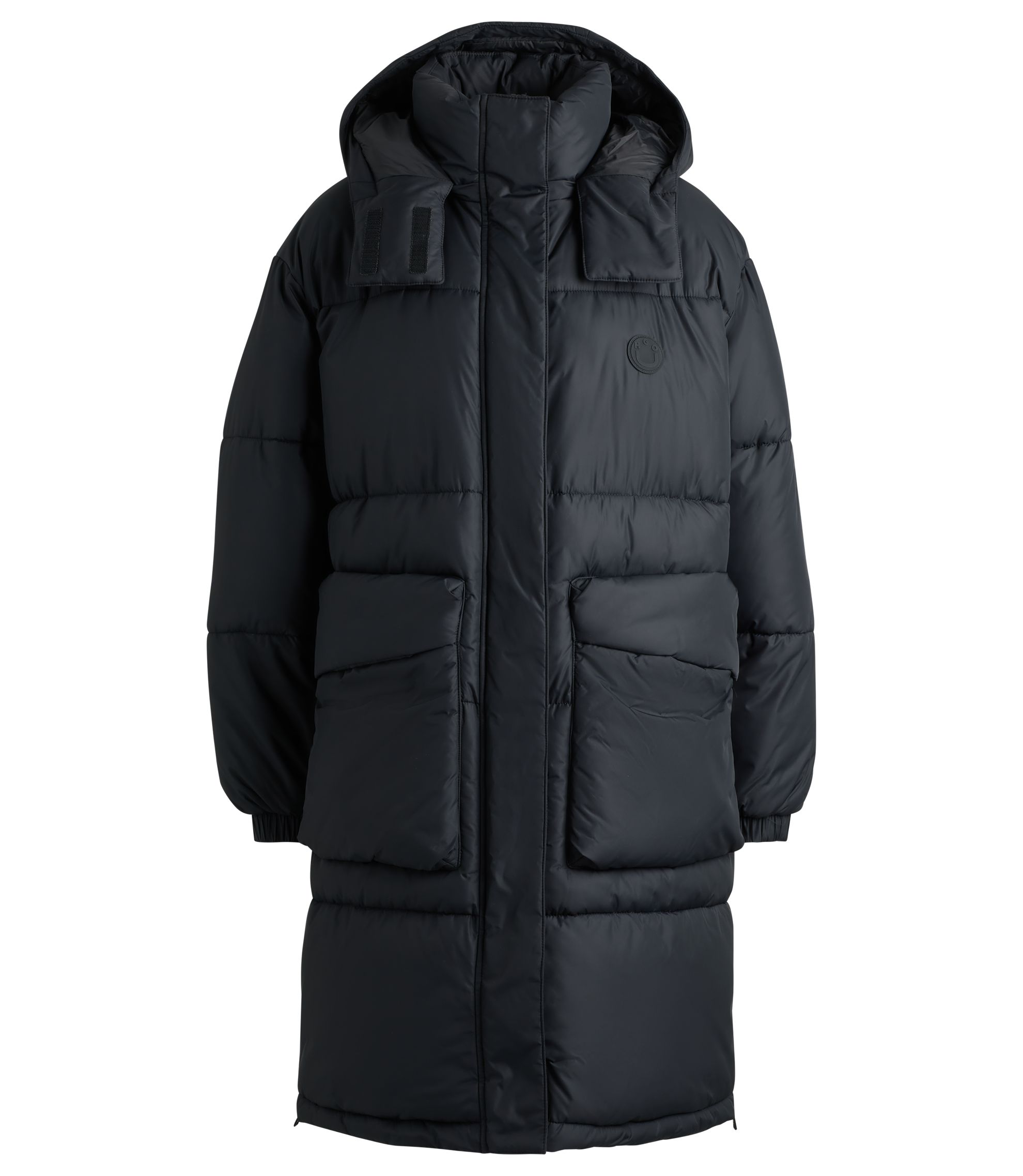 HUGO - ロングパデッドコート デタッチャブルフード - ブラック