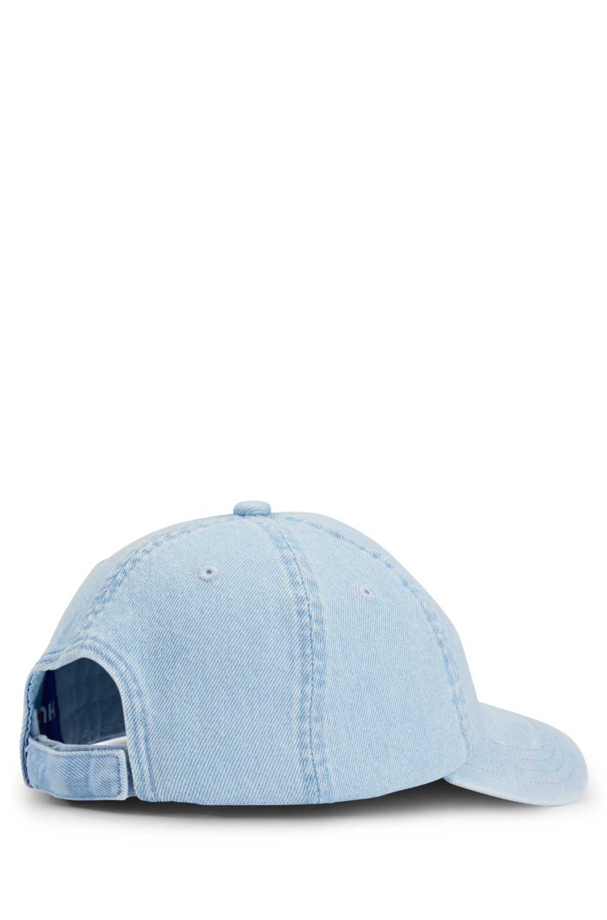 Washed-denim cap with blue logo, Light Blue