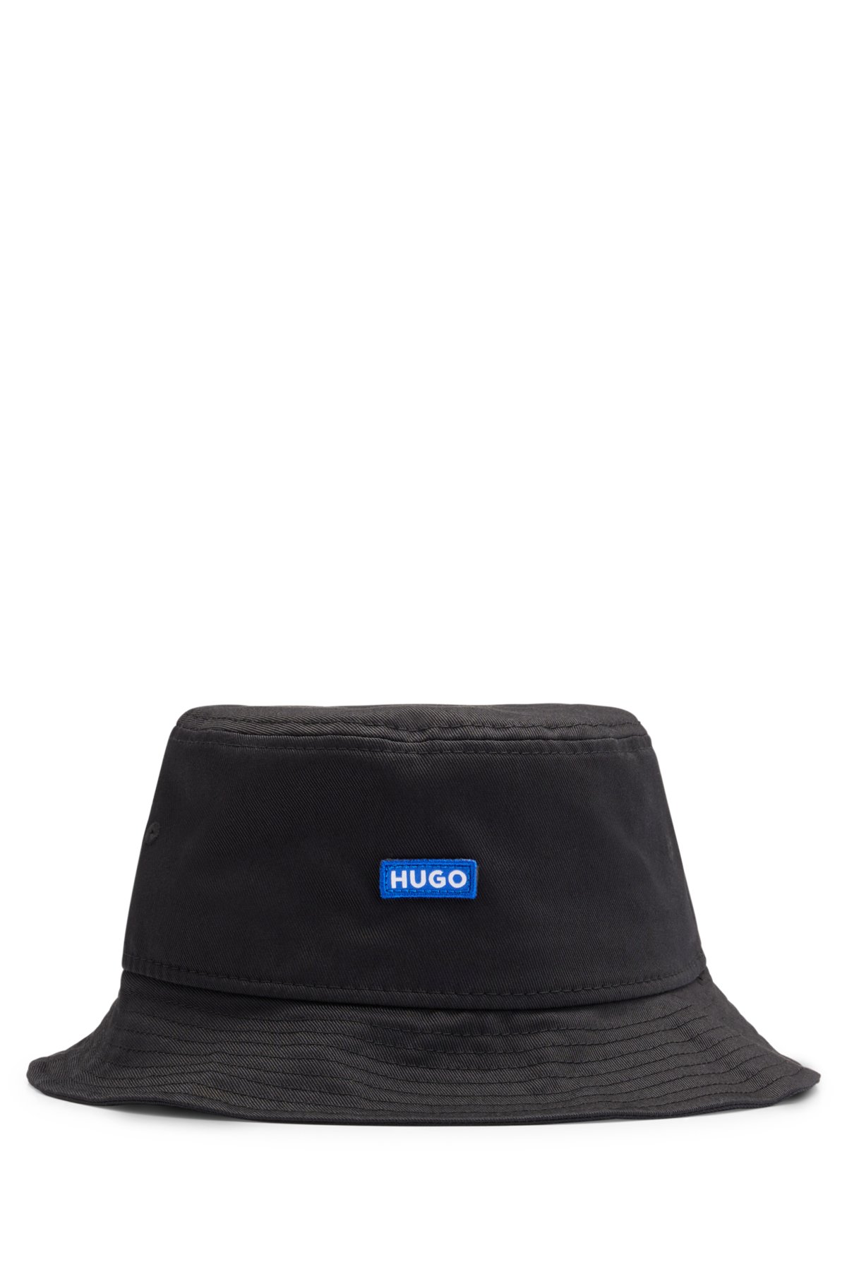 Cotton-twill all-gender bucket hat with logo patch, Black