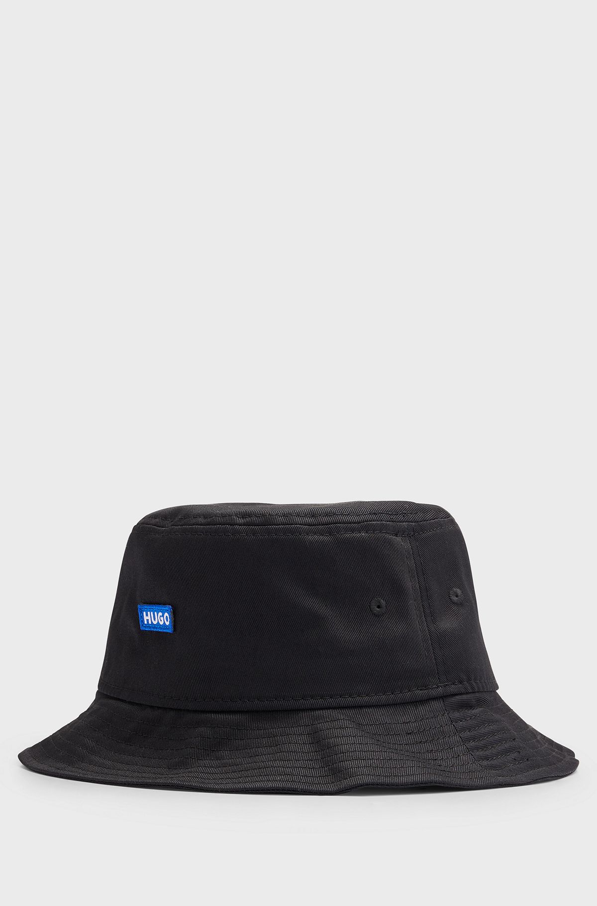 Cotton-twill all-gender bucket hat with logo patch, Black