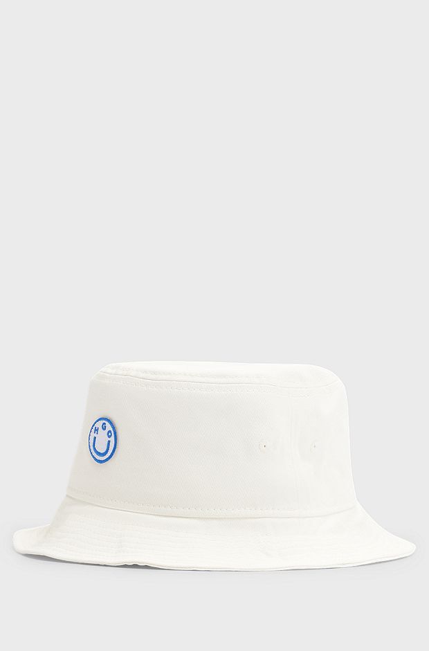 Bucket hat in cotton twill with embroidered logo, White