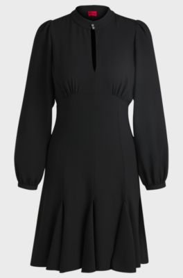 Robe en cr&ecirc;pe &agrave; col mao boutonn&eacute;, Noir
