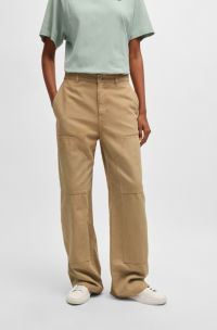 Straight-leg carpenter trousers in cotton canvas, Beige