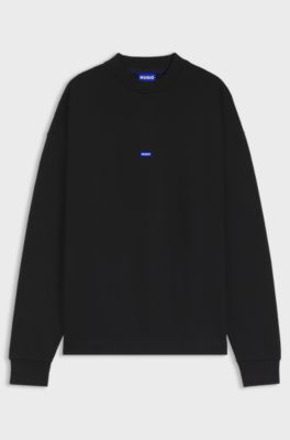 Cotton-terry sweatshirt with blue logo patch, Black